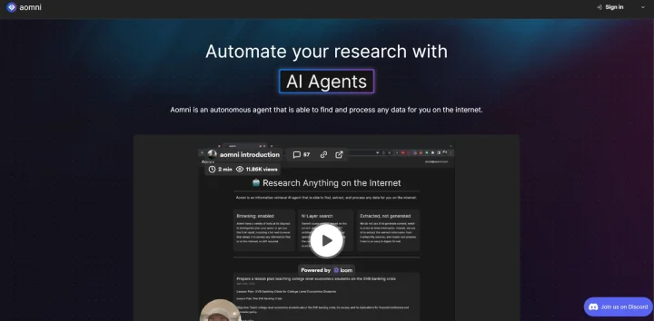 Screenshot of Aomni website