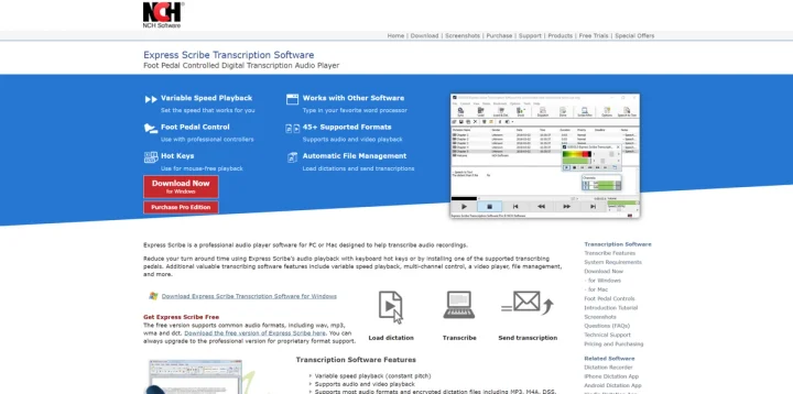 Screenshot of Express Scribe website