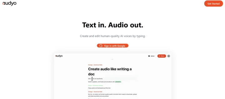 Screenshot of Audyo website