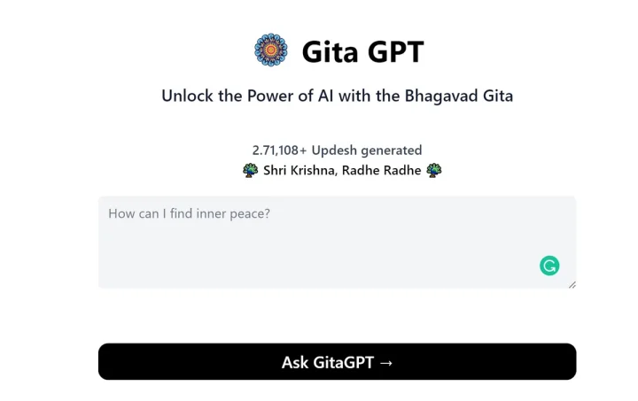 Screenshot of Gita GPT website