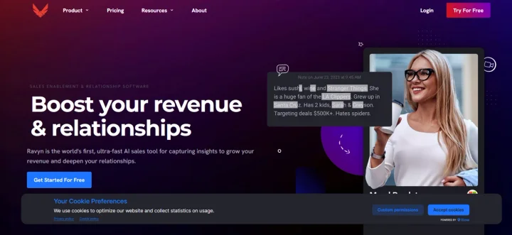 Screenshot of Ravyn website