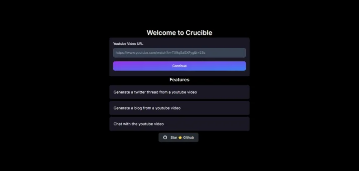 Screenshot of Crucible website