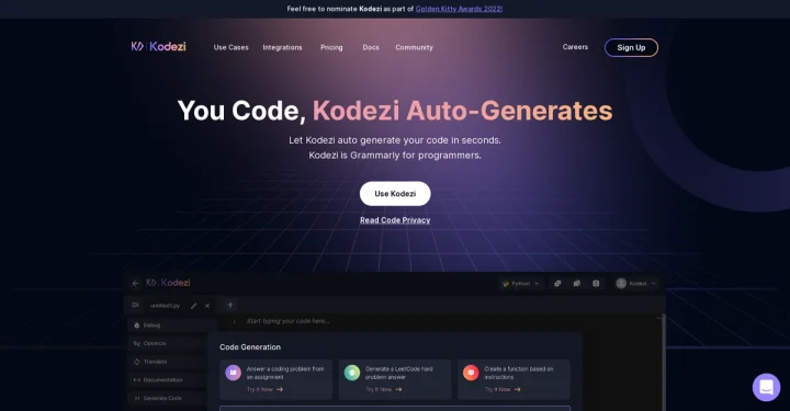 Screenshot of Kodezi ai website
