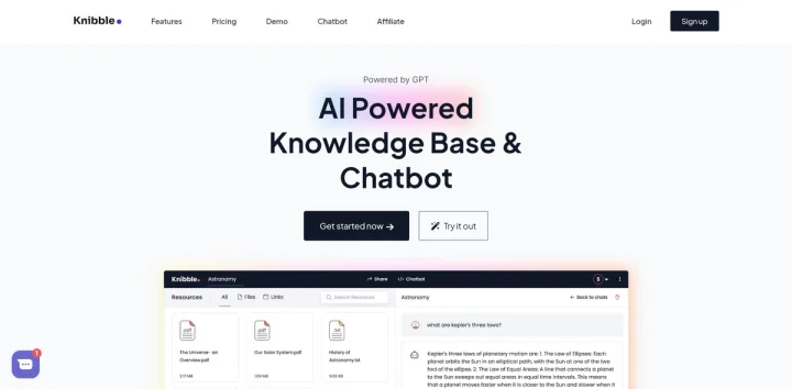 Screenshot of Knibble website
