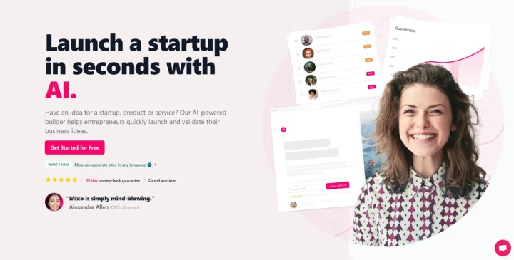 Screenshot of Mixo.io website