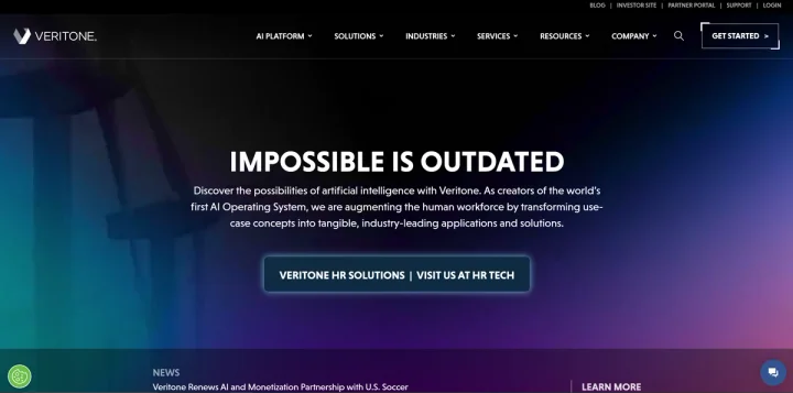 Screenshot of Veritone website
