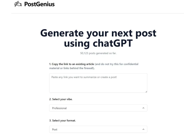 Screenshot of PostGenius website