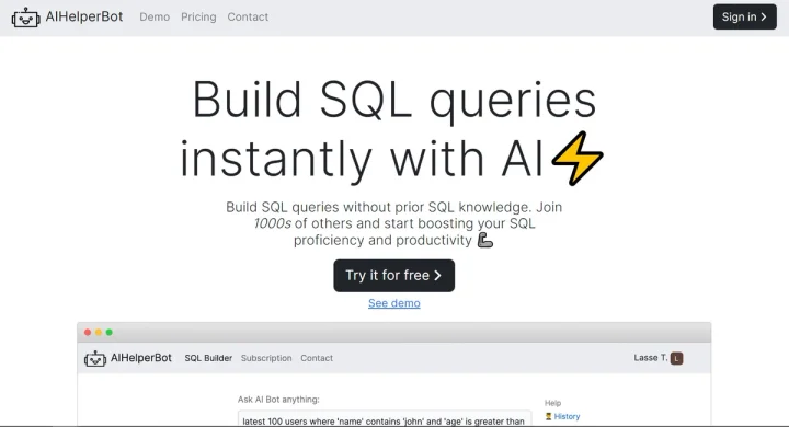 Screenshot of AIHelperBot website