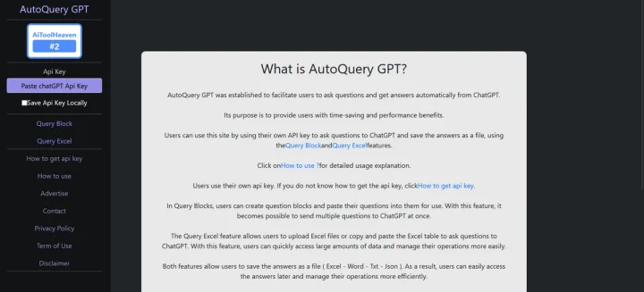 Screenshot of AutoQuery GPT website
