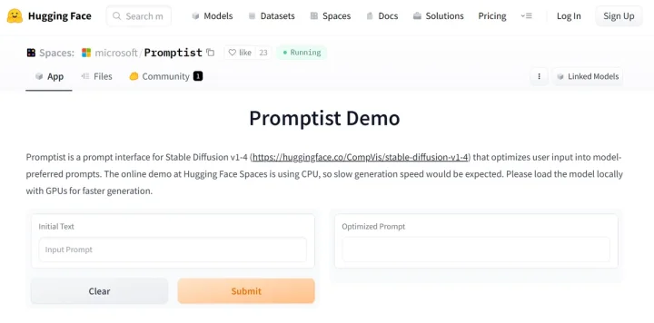 Screenshot of Promptist website