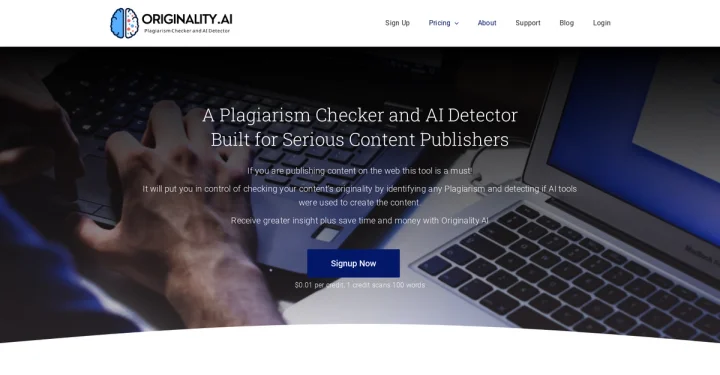 Screenshot of Originality.ai website