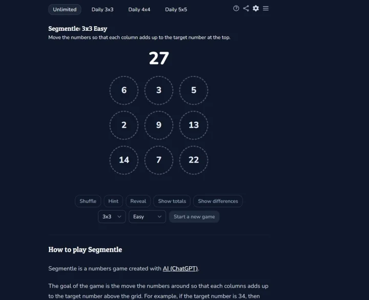 Screenshot of Segmentle website