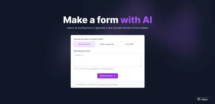 Screenshot of AI Form Builder website