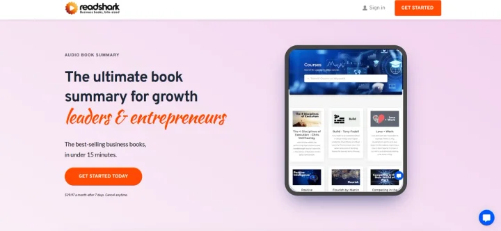 Screenshot of Readshark website