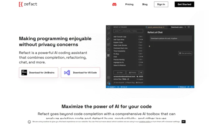 Screenshot of Refact AI website