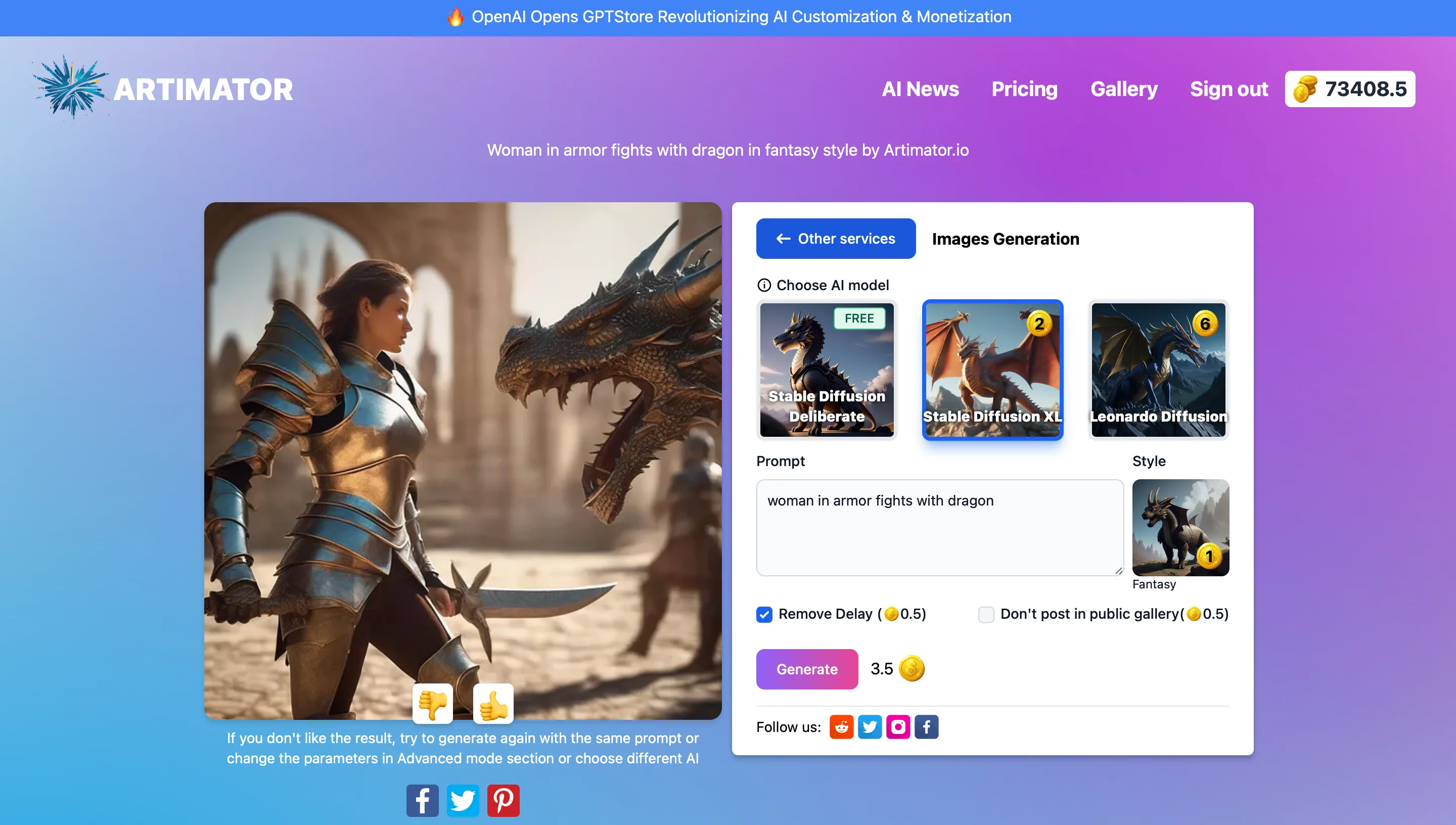 Screenshot of Artimator website