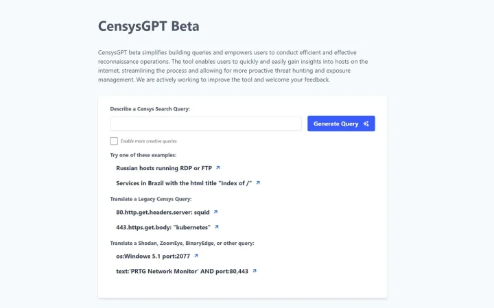 Screenshot of CensysGPT website