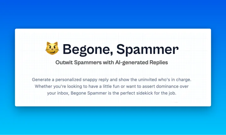 Screenshot of Begone Spammer website