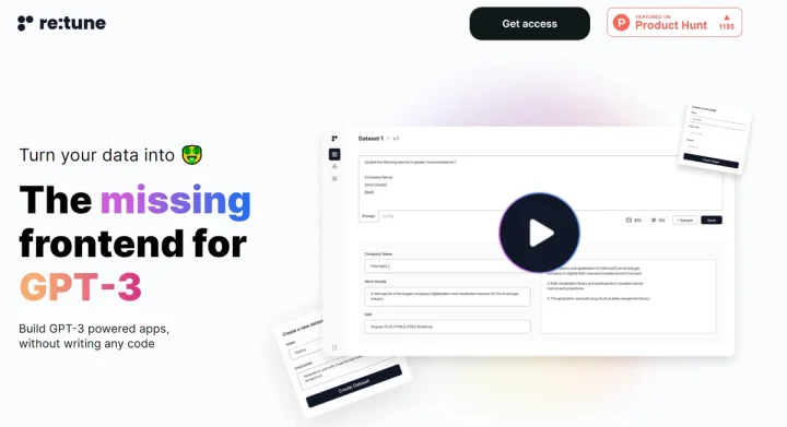 Screenshot of Retune website
