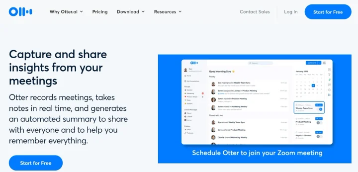 Screenshot of Otter AI website