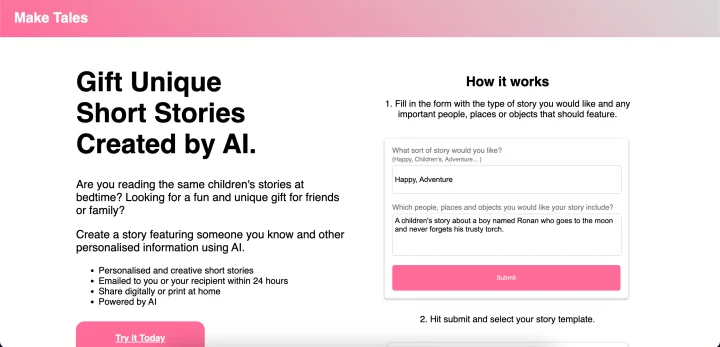 Screenshot of Make Tales website