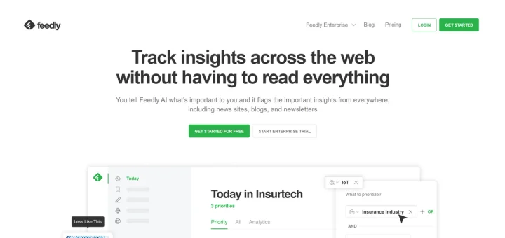 Screenshot of Feedly website