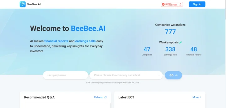 Screenshot of BeeBee AI website