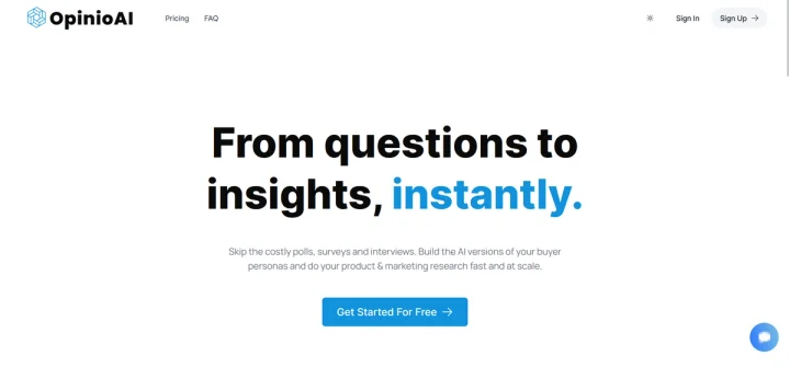 Screenshot of OpinioAI website