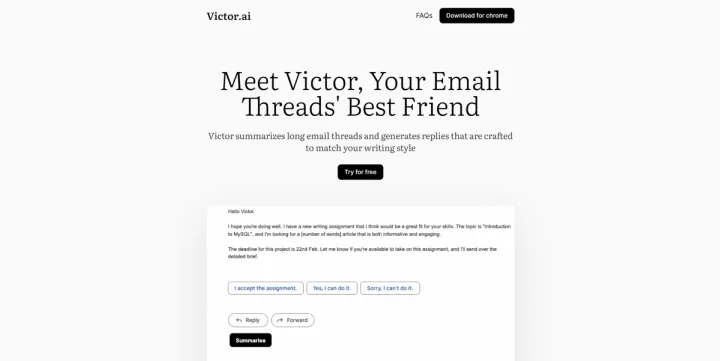 Screenshot of Victor website