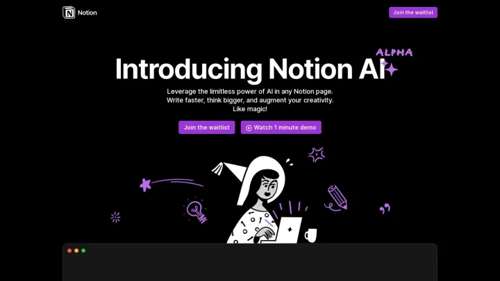 Screenshot of Notion AI website