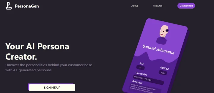Screenshot of PersonaGen website