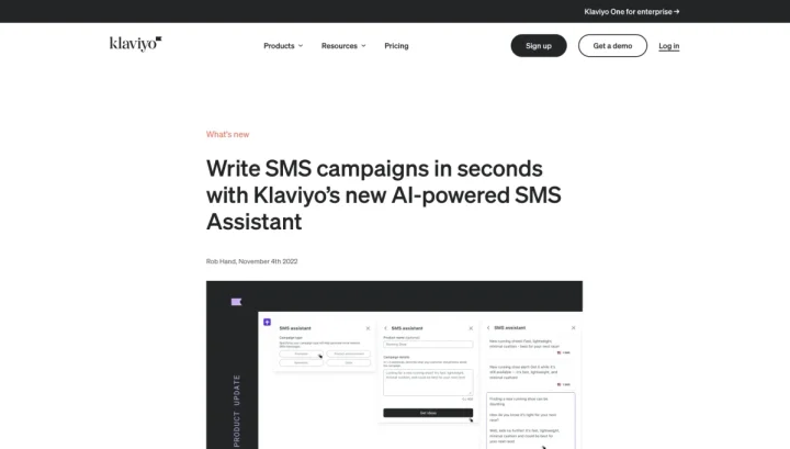 Screenshot of Klaviyo SMS Assistant website
