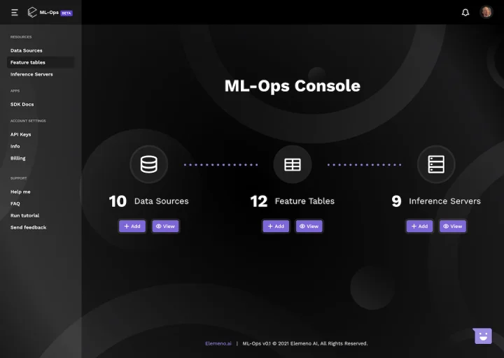 Screenshot of Elemeno AI-Ops website