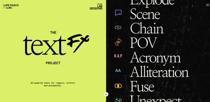 Screenshot of TextFX website