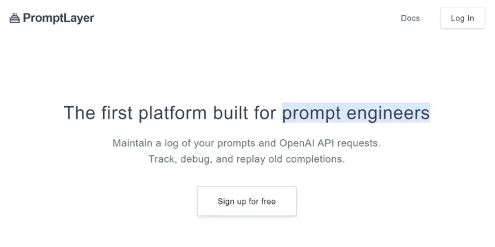 Screenshot of PromptLayer website