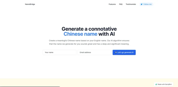 Screenshot of NameBridge website