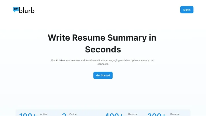 Screenshot of Cvblurb website