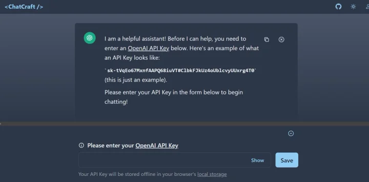 Screenshot of Chatcraft website