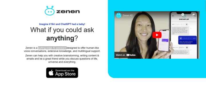 Screenshot of Zenen AI Friend Chat Assistant website