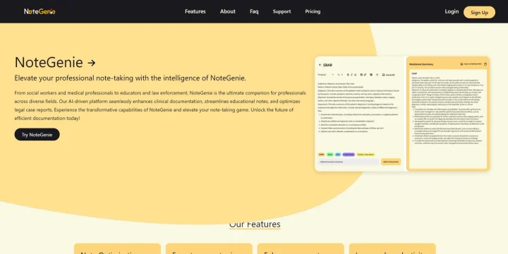Screenshot of NoteGenie website