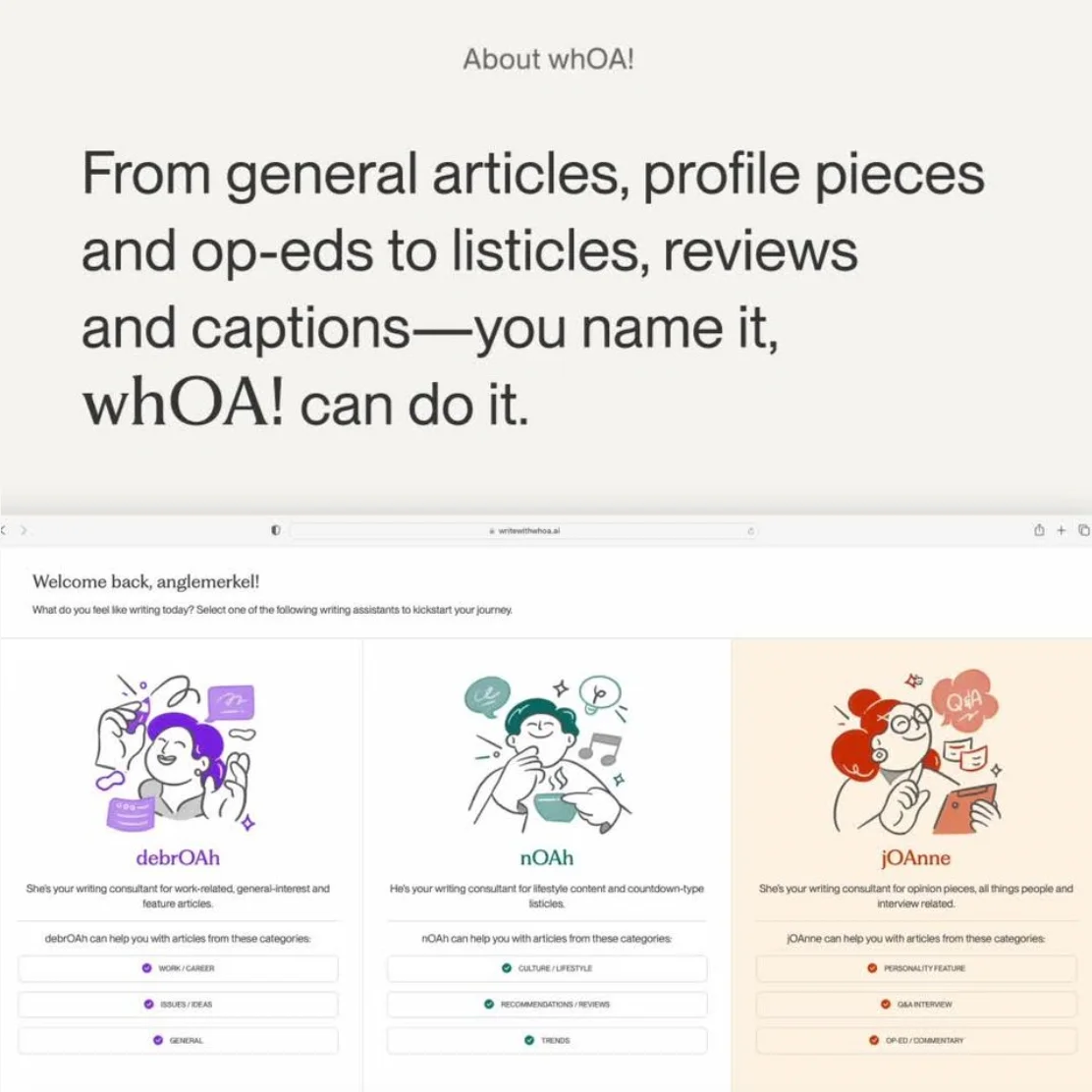 Screenshot of whOA! website