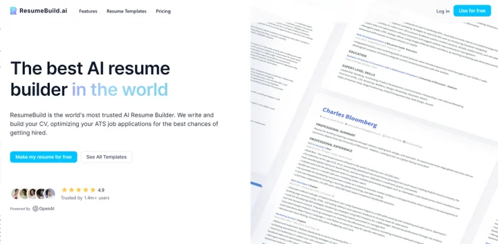 Screenshot of ResumeBuild website