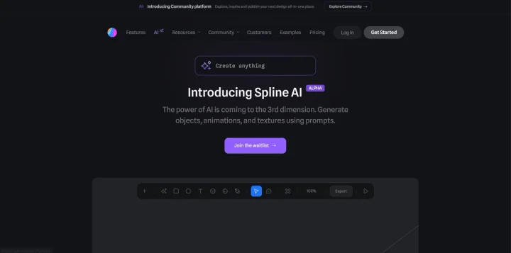 Screenshot of Spline AI website