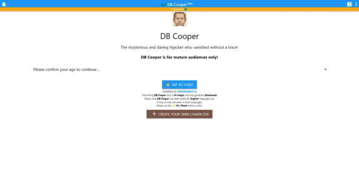 Screenshot of DB-cooper website