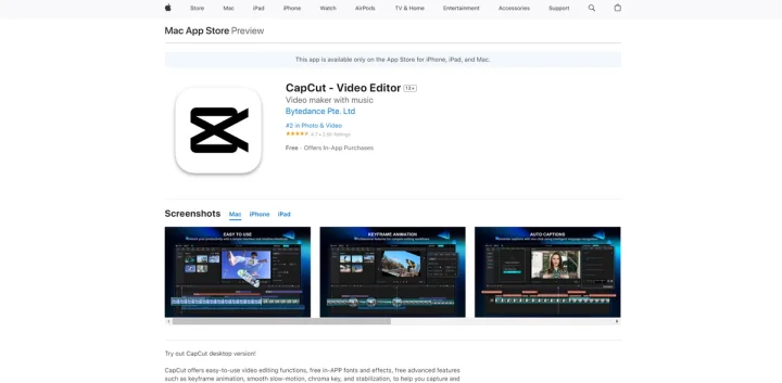 Screenshot of CapCut website