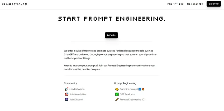 Screenshot of PromptStacks website