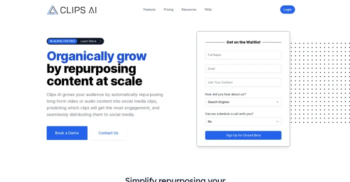 Screenshot of Clips AI website