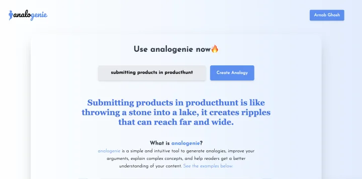 Screenshot of Analogenie website