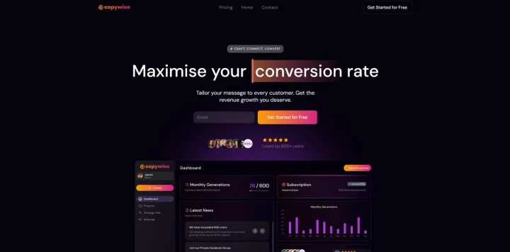 Screenshot of Copywise website