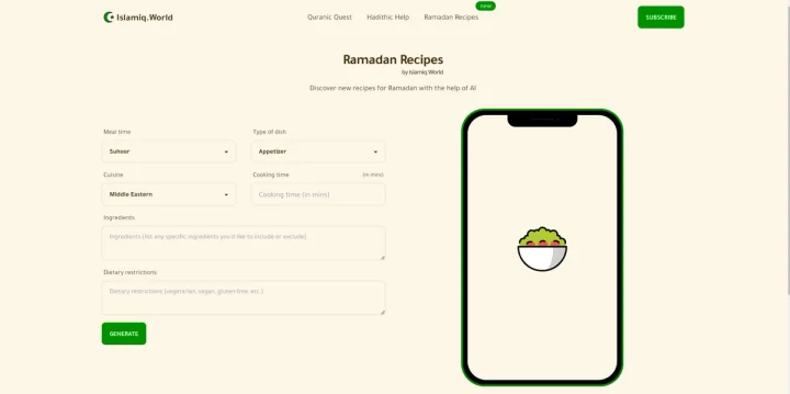 Screenshot of Ramadan Recipes website